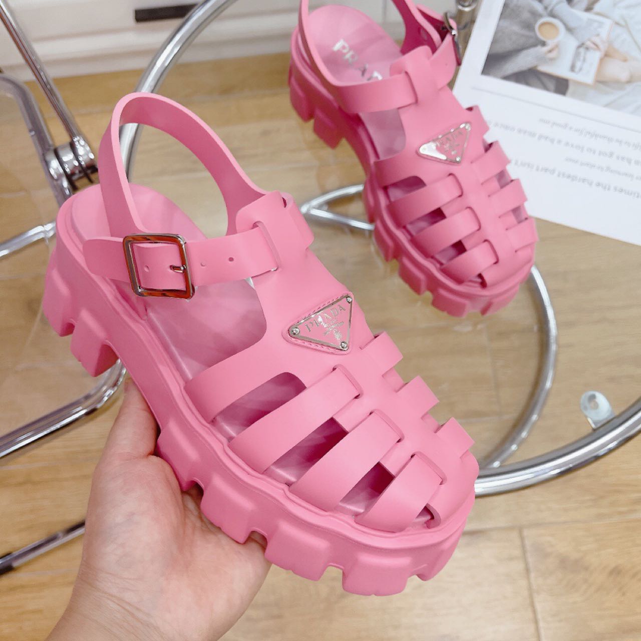 Prada Foam Rubber Sandals In Begonia Pink - DopestKickz