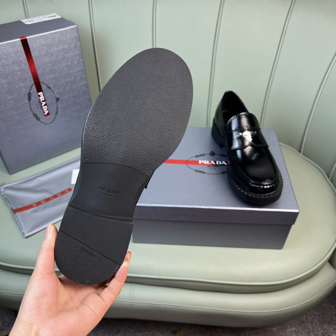 Prada Chocolate Sharp Brushed Leather Pointed Loafers - DopestKickz
