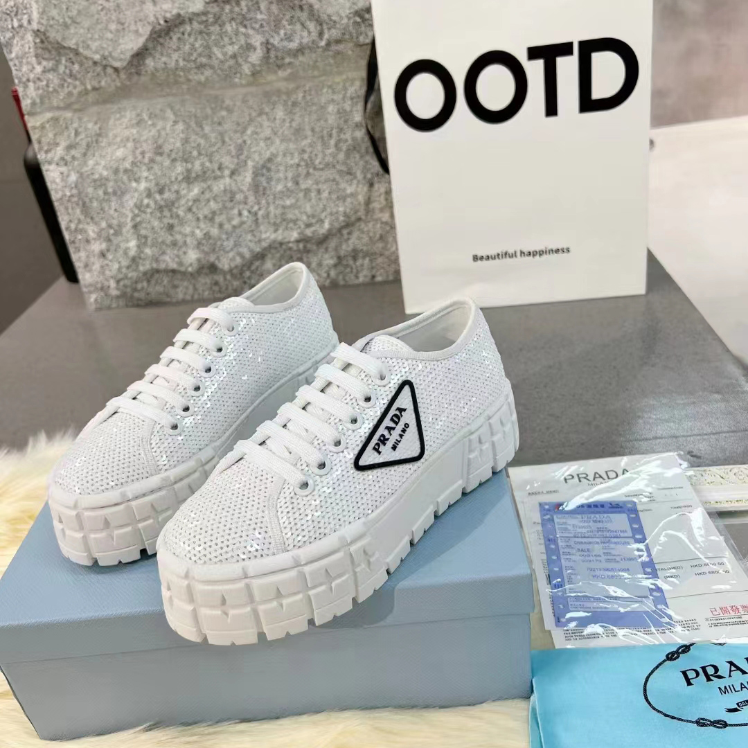 Prada Double Wheel Sequin sneakers - DopestKickz