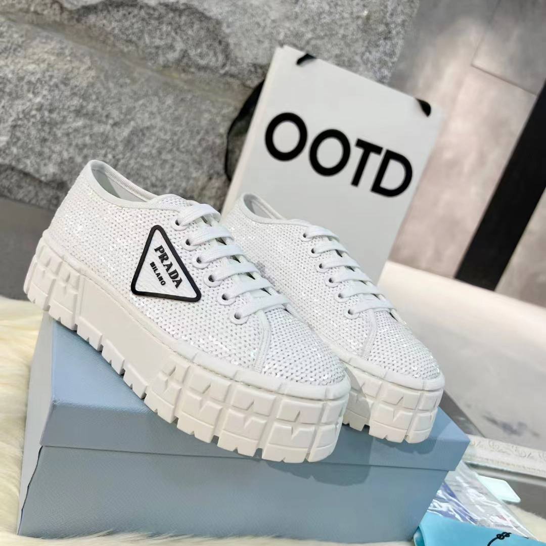 Prada Double Wheel Sequin sneakers - DopestKickz