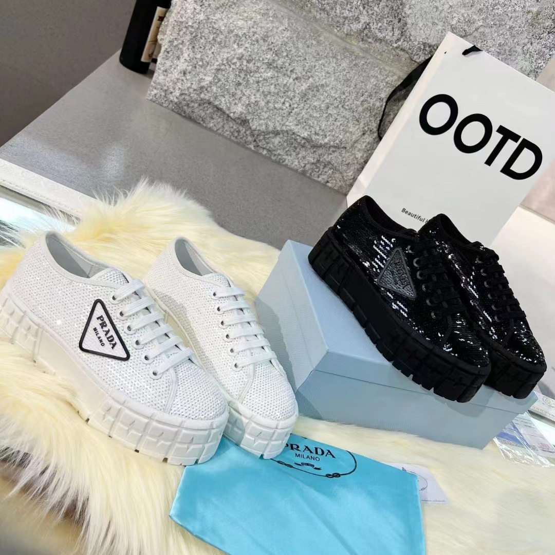 Prada Double Wheel Sequin sneakers - DopestKickz