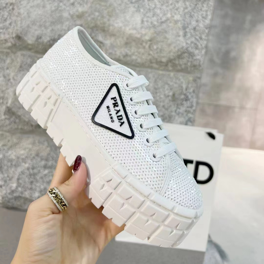 Prada Double Wheel Sequin sneakers - DopestKickz