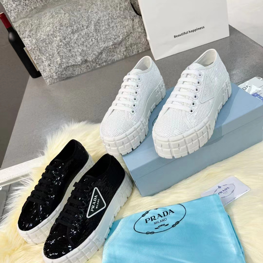 Prada Double Wheel Sequin sneakers - DopestKickz