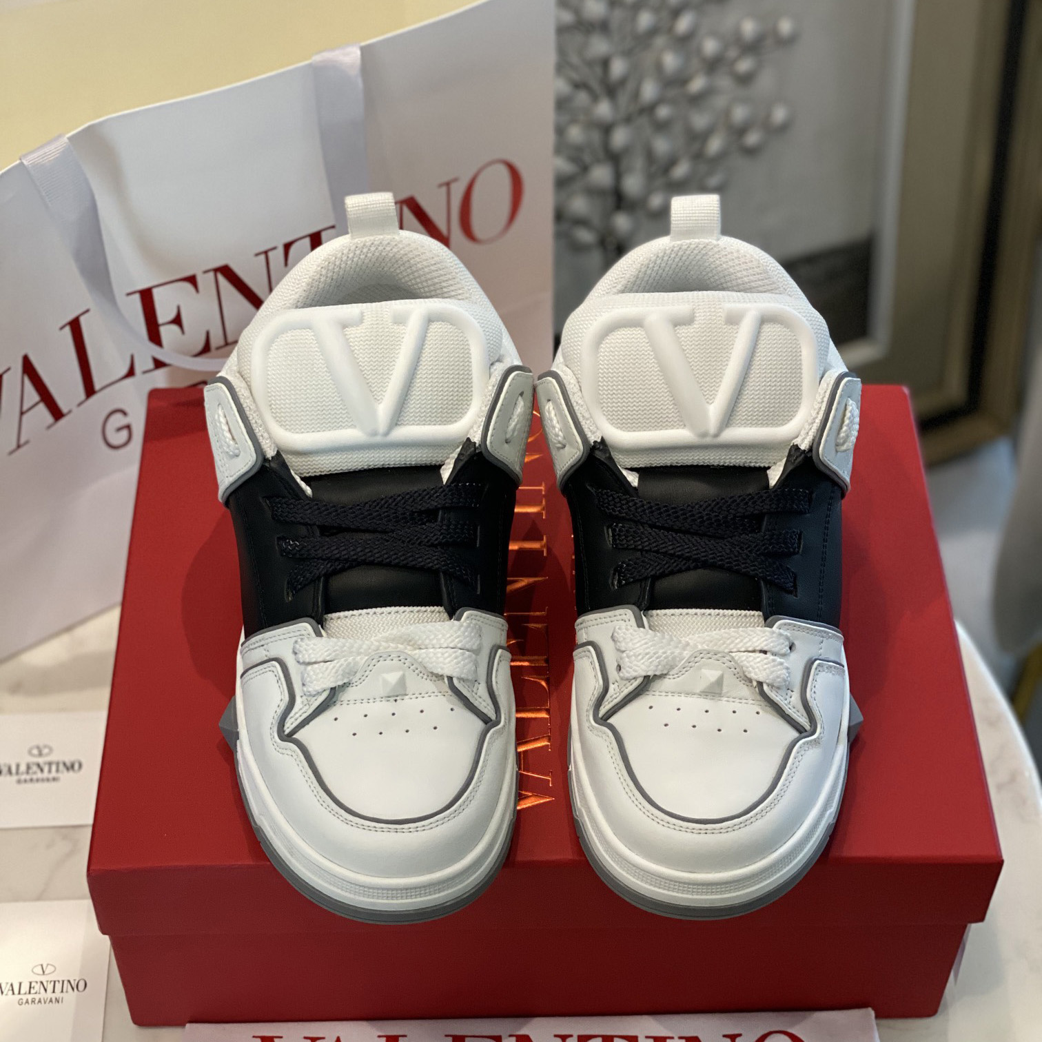 Valenti  Open Skate Calfskin And Fabric Sneaker In White/Black - DopestKickz