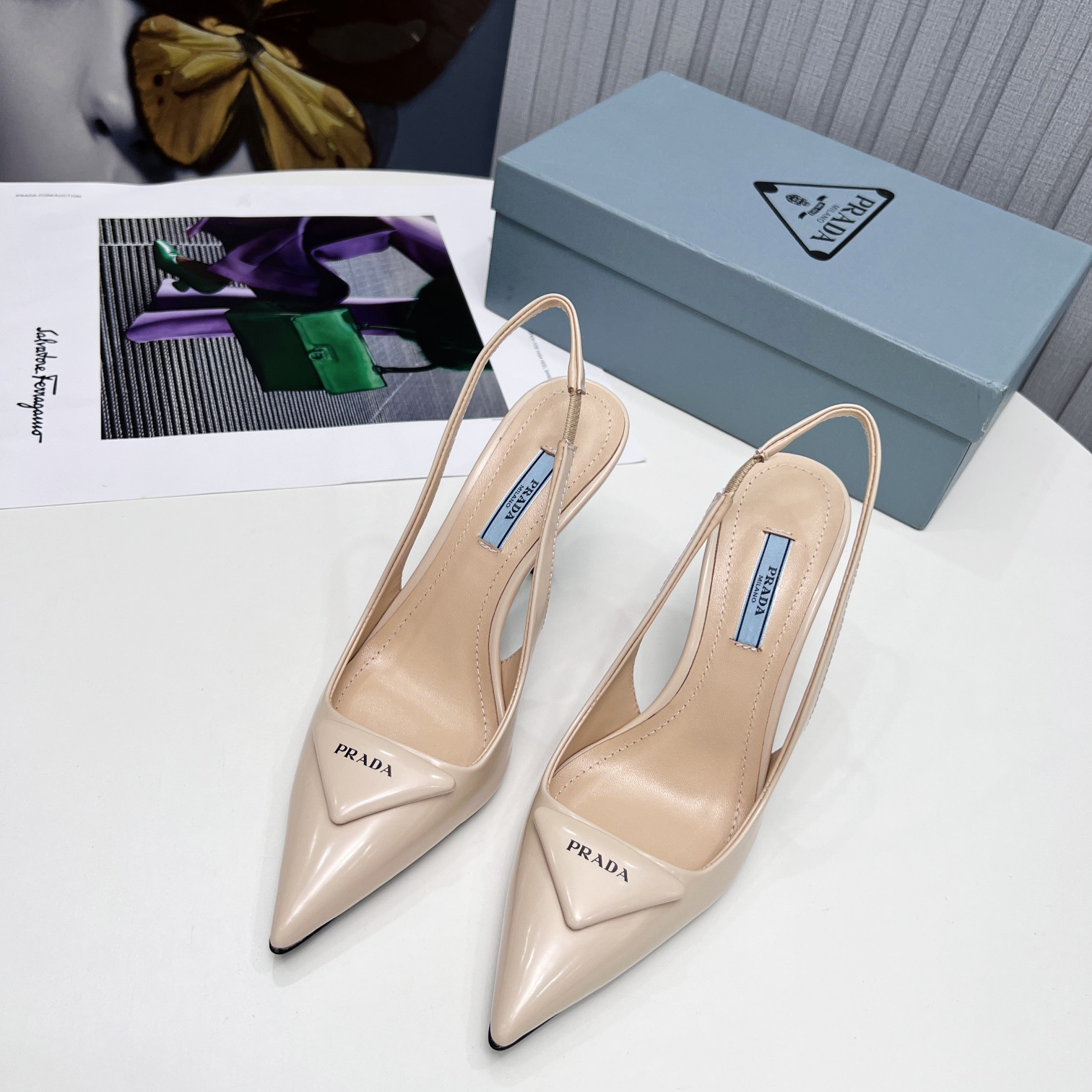 Prada Brushed Leather Slingback Pumps  - DopestKickz