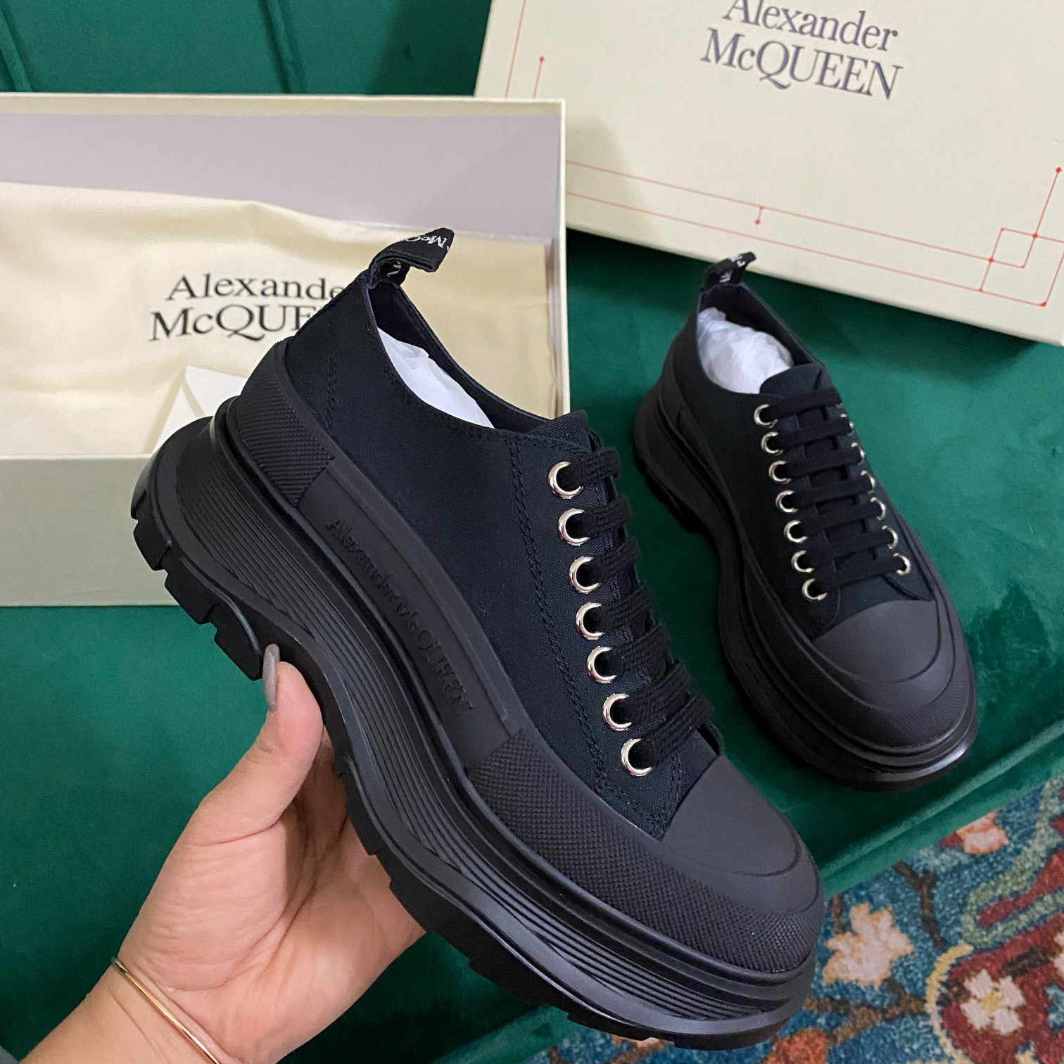 Alexander Mqueen Women's Tread Slick Lace Up In Black - DopestKickz