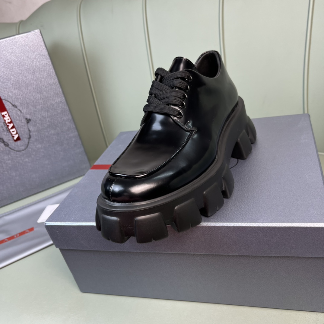 Prada Monolith Brushed Leather Lace-Up Shoes - DopestKickz