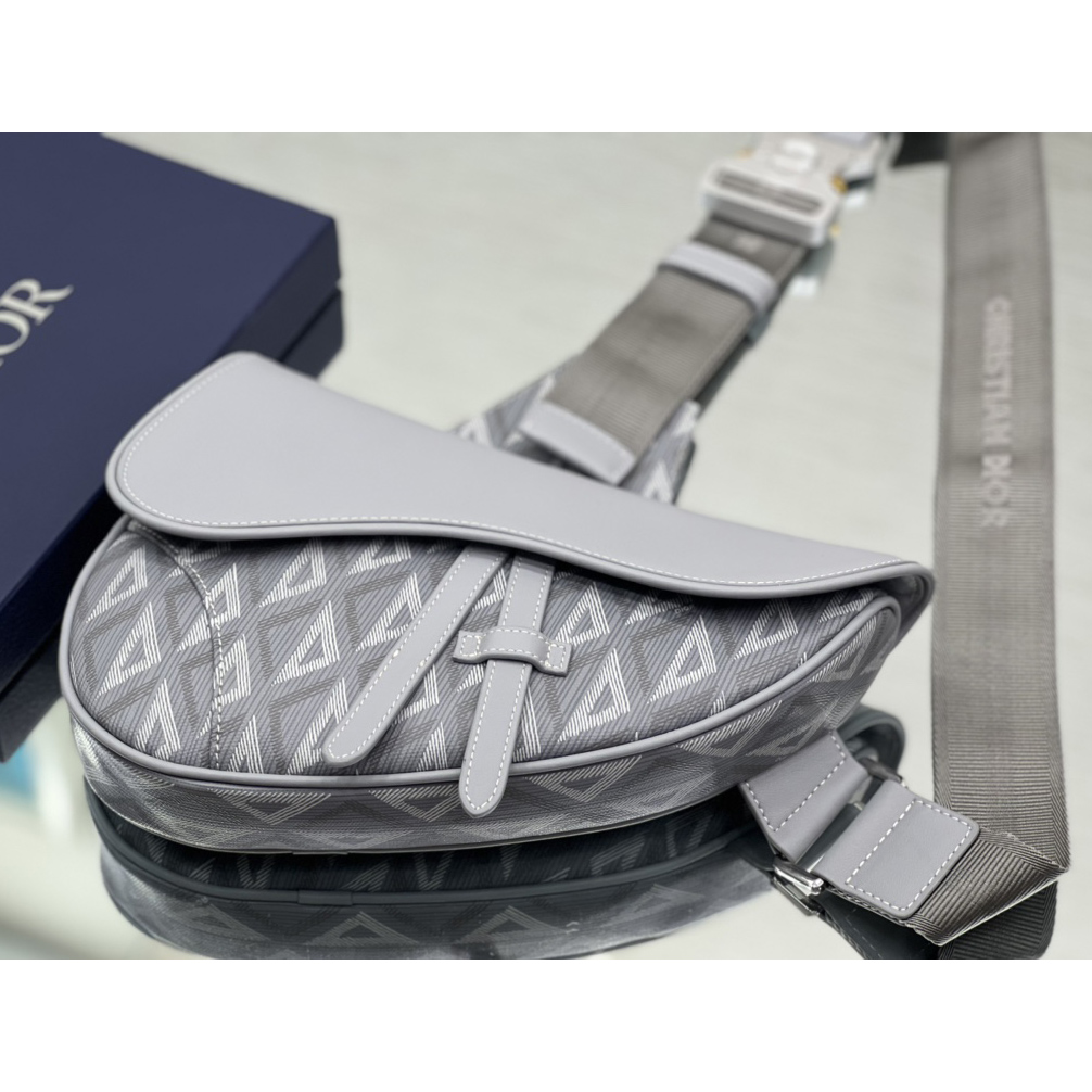 Dior Black CD Diamond Canvas And Smooth Calfskin Saddle Bag(26-19-4.5cm) 1ADPO093 - DopestKickz