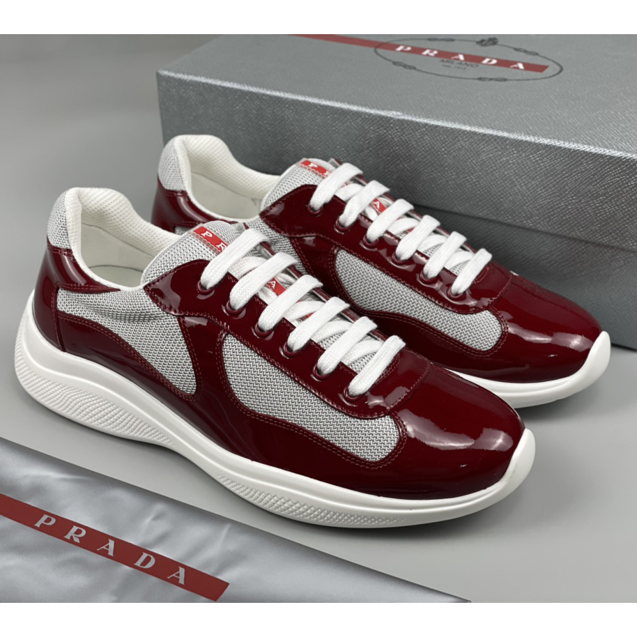 Prada Male America's Cup Sneaker In Ruby Red/White - DopestKickz