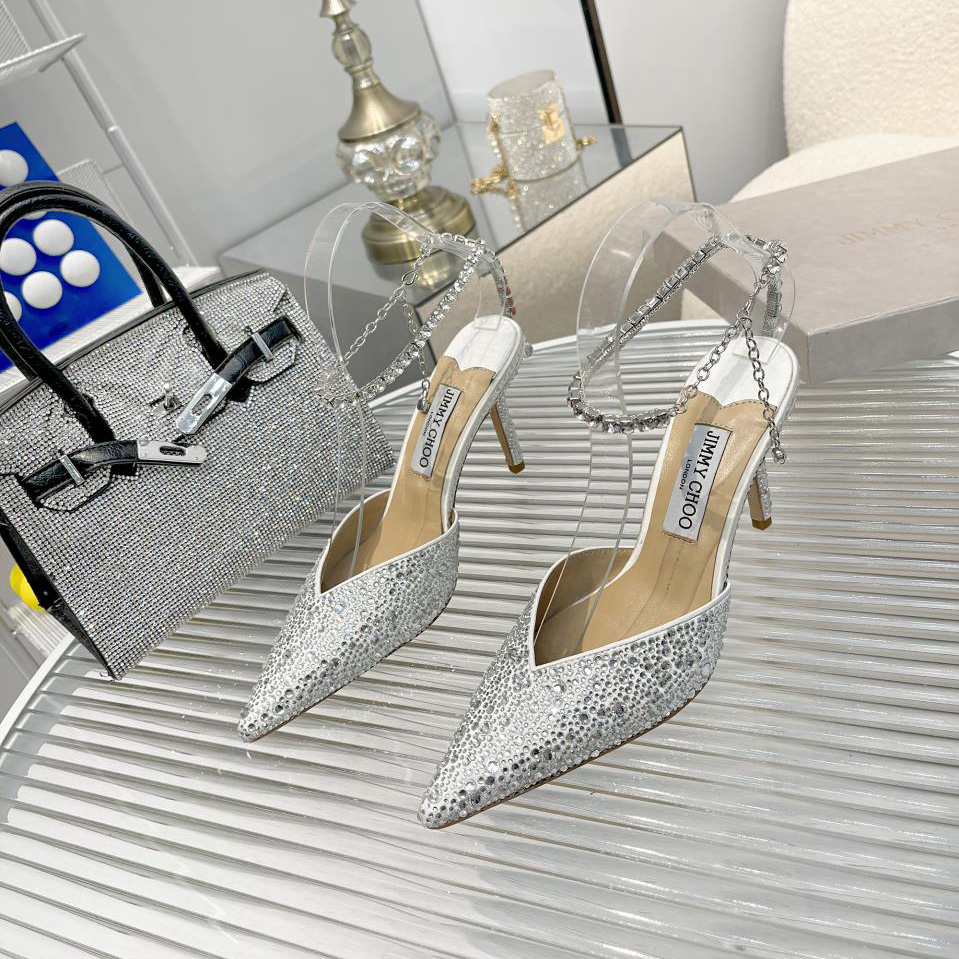 Jimmy Choo Saeda 100 Lvory Satin Pumps With Crystal Embellishment - DopestKickz