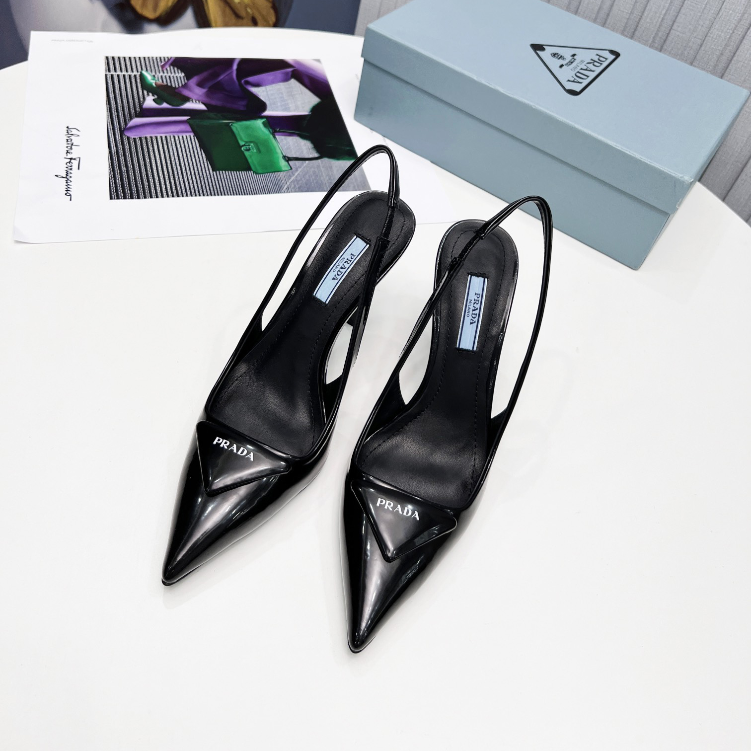 Prada Brushed Leather Slingback Pumps - DopestKickz