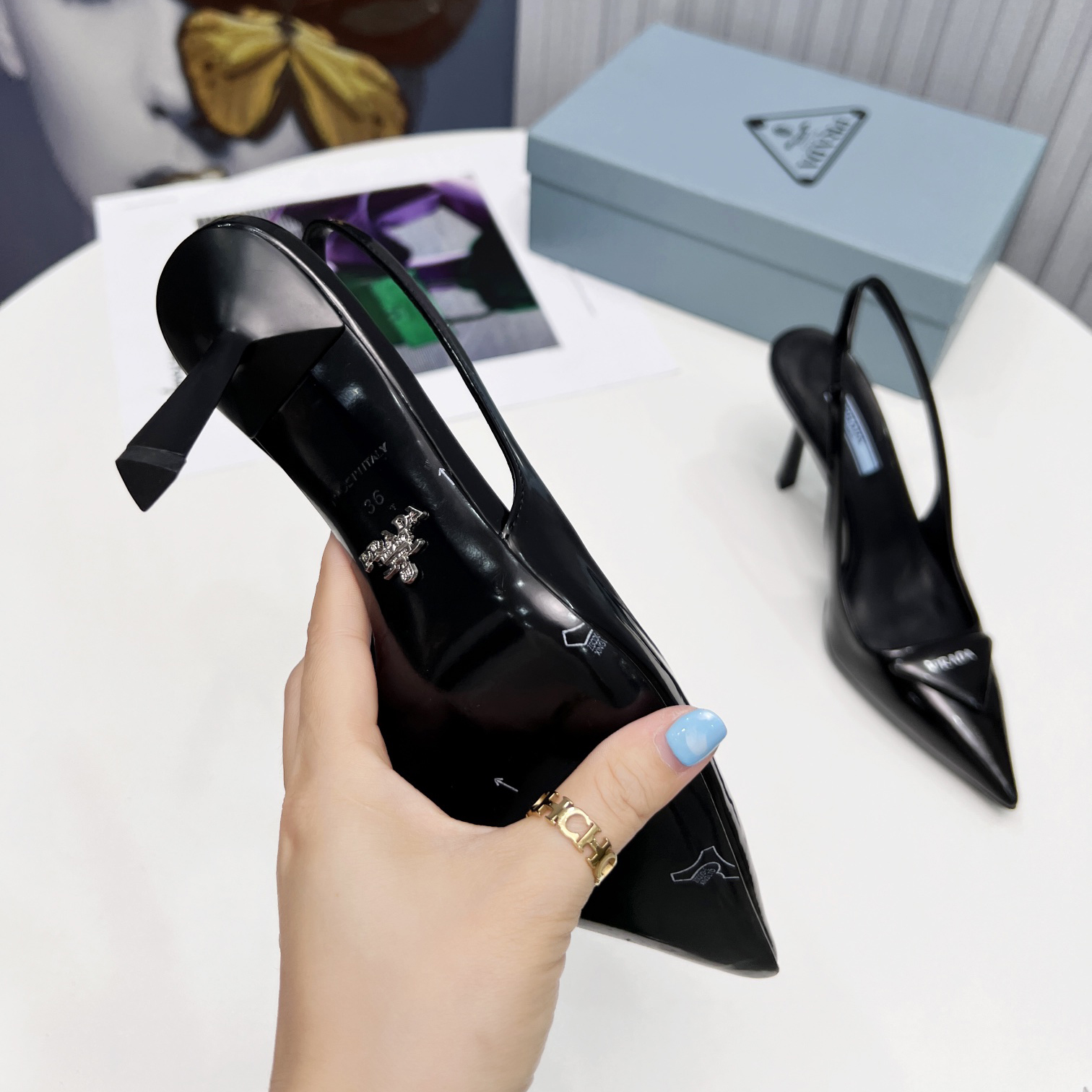 Prada Brushed Leather Slingback Pumps - DopestKickz