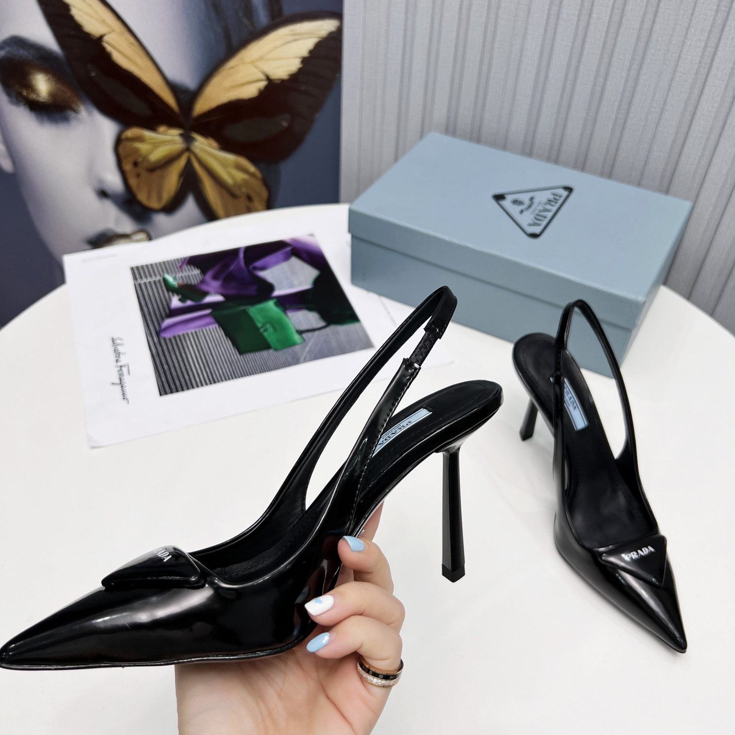 Prada Brushed Leather Slingback Pumps - DopestKickz