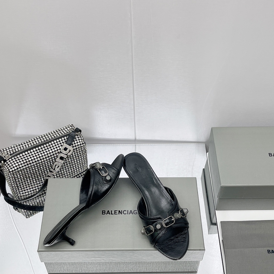 Balenciaga Cagole 50mm Sandal In Black Arena Lambskin - DopestKickz