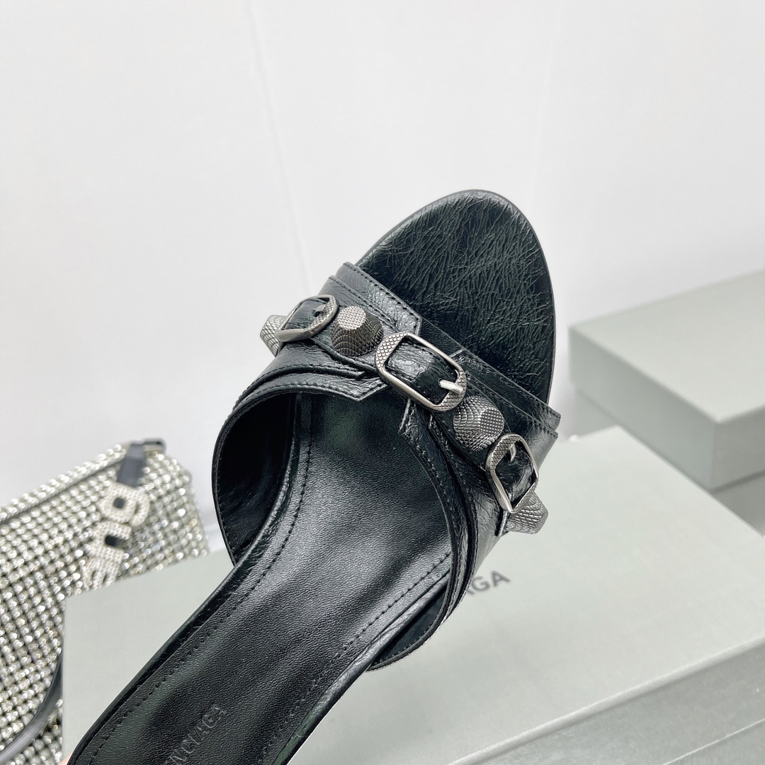 Balenciaga Cagole 50mm Sandal In Black Arena Lambskin - DopestKickz