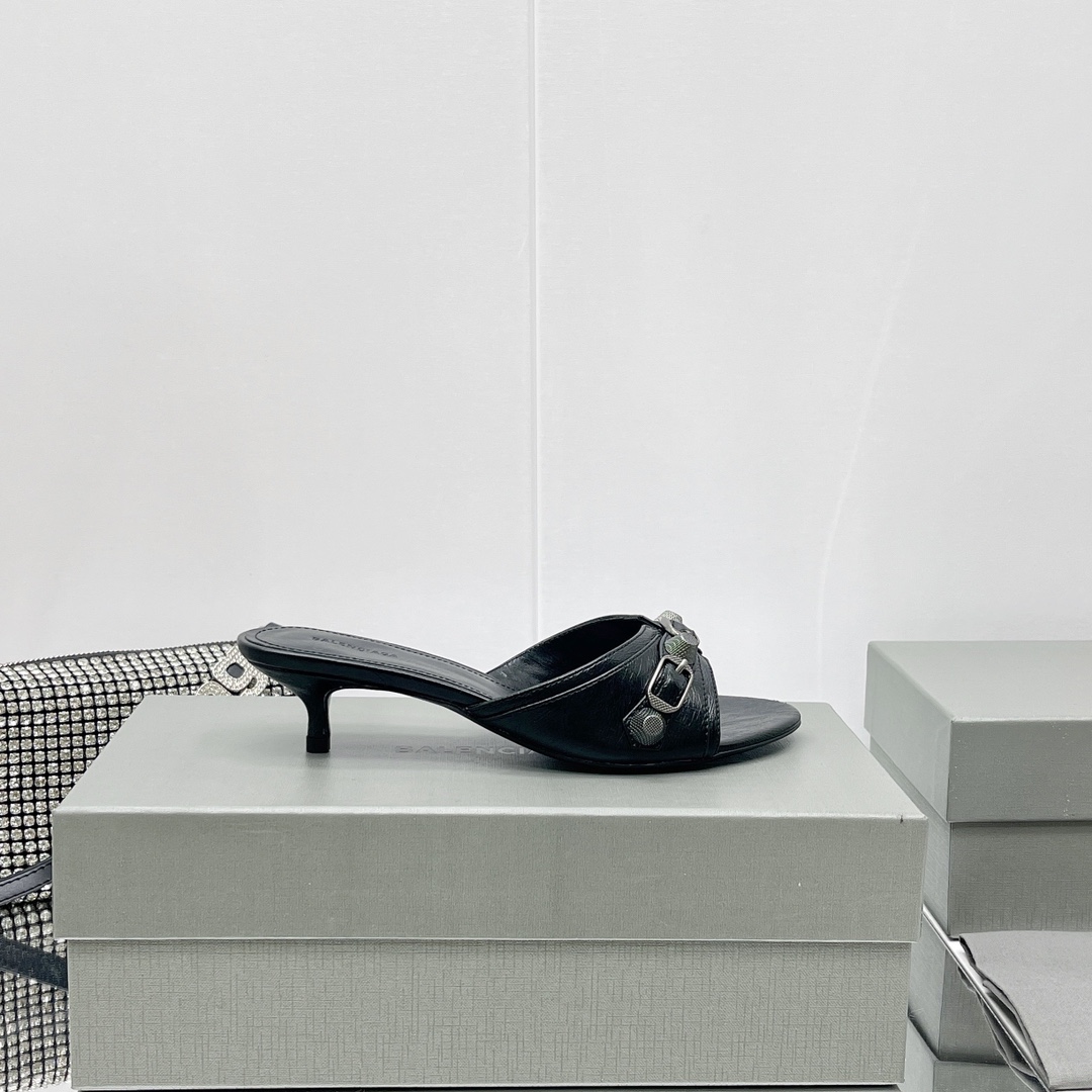 Balenciaga Cagole 50mm Sandal In Black Arena Lambskin - DopestKickz