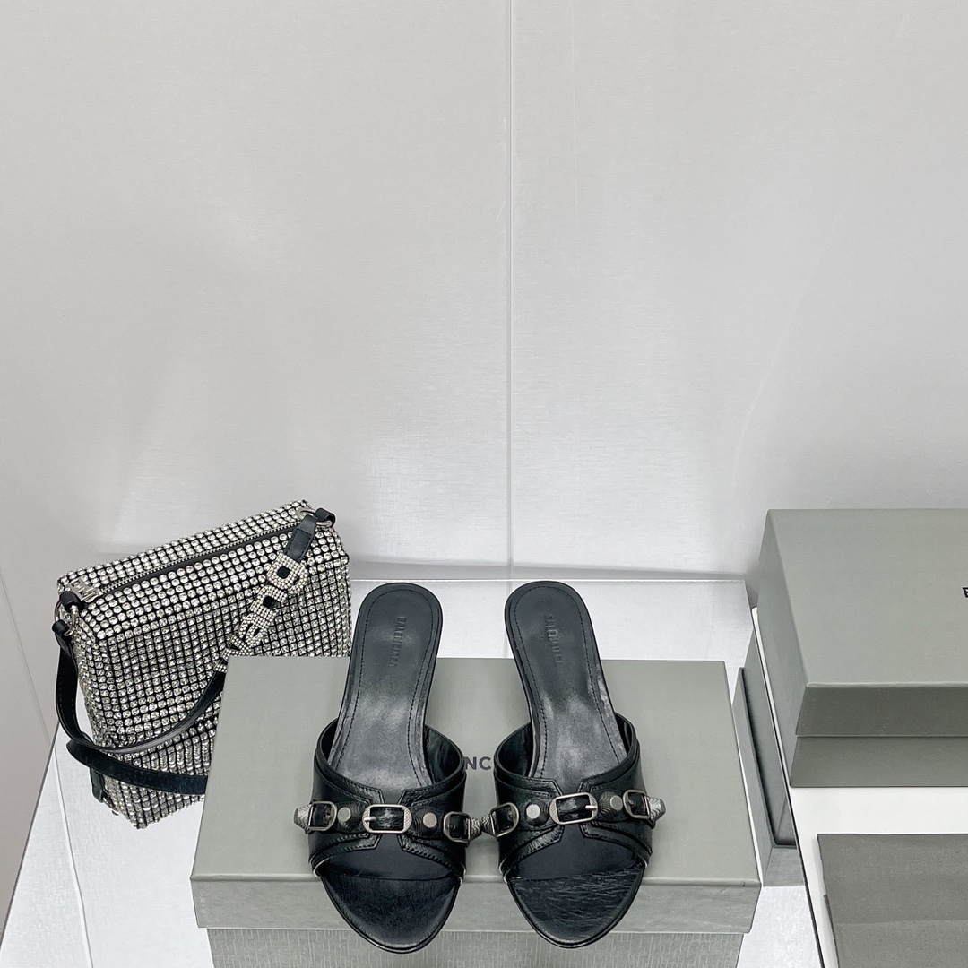 Balenciaga Cagole 50mm Sandal In Black Arena Lambskin - DopestKickz