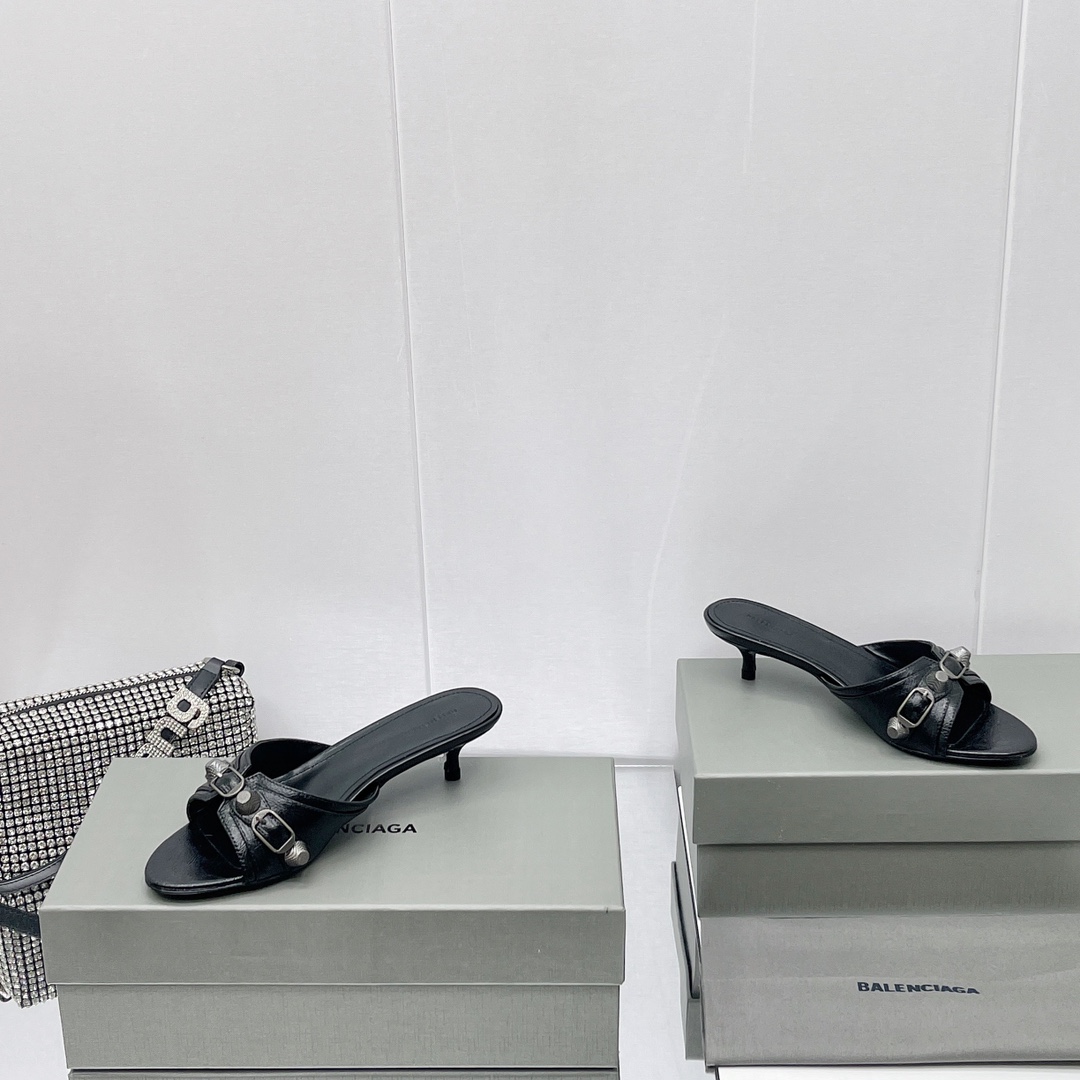 Balenciaga Cagole 50mm Sandal In Black Arena Lambskin - DopestKickz