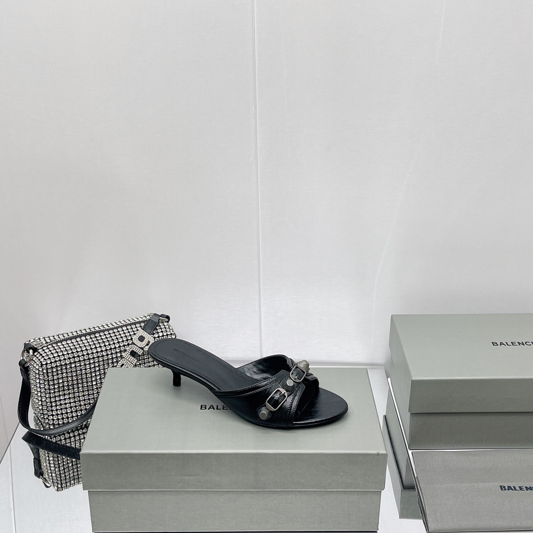 Balenciaga Cagole 50mm Sandal In Black Arena Lambskin - DopestKickz