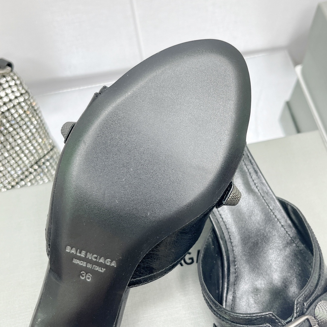 Balenciaga Cagole 50mm Sandal In Black Arena Lambskin - DopestKickz