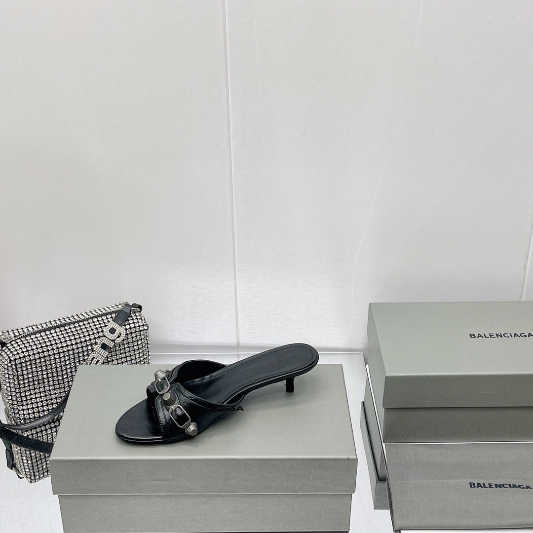 Balenciaga Cagole 50mm Sandal In Black Arena Lambskin - DopestKickz