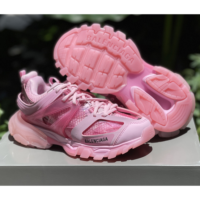 Balenciaga Track Sneaker Clear Sole In Pink Mesh And Nylon - DopestKickz