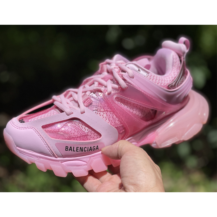 Balenciaga Track Sneaker Clear Sole In Pink Mesh And Nylon - DopestKickz