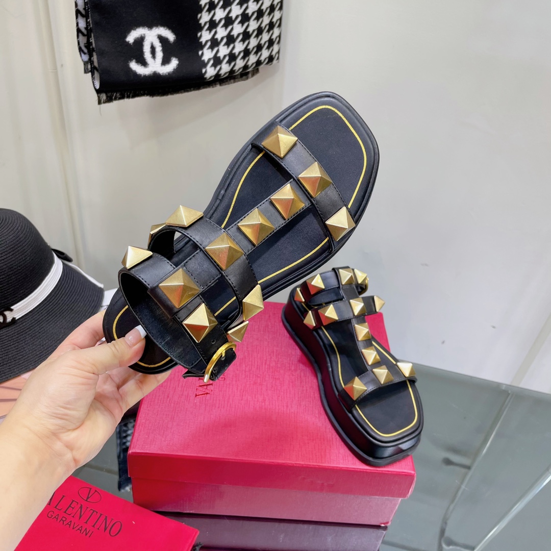 Valenti Roman Stud Calfskin Flatform Sandal 40MM - DopestKickz