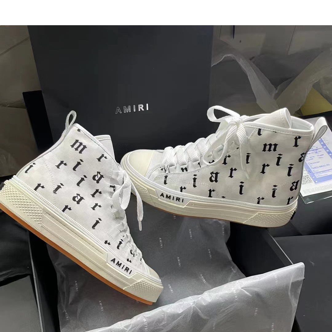 Amiri Logo-Print Canvas High-Top Sneakers - DopestKickz