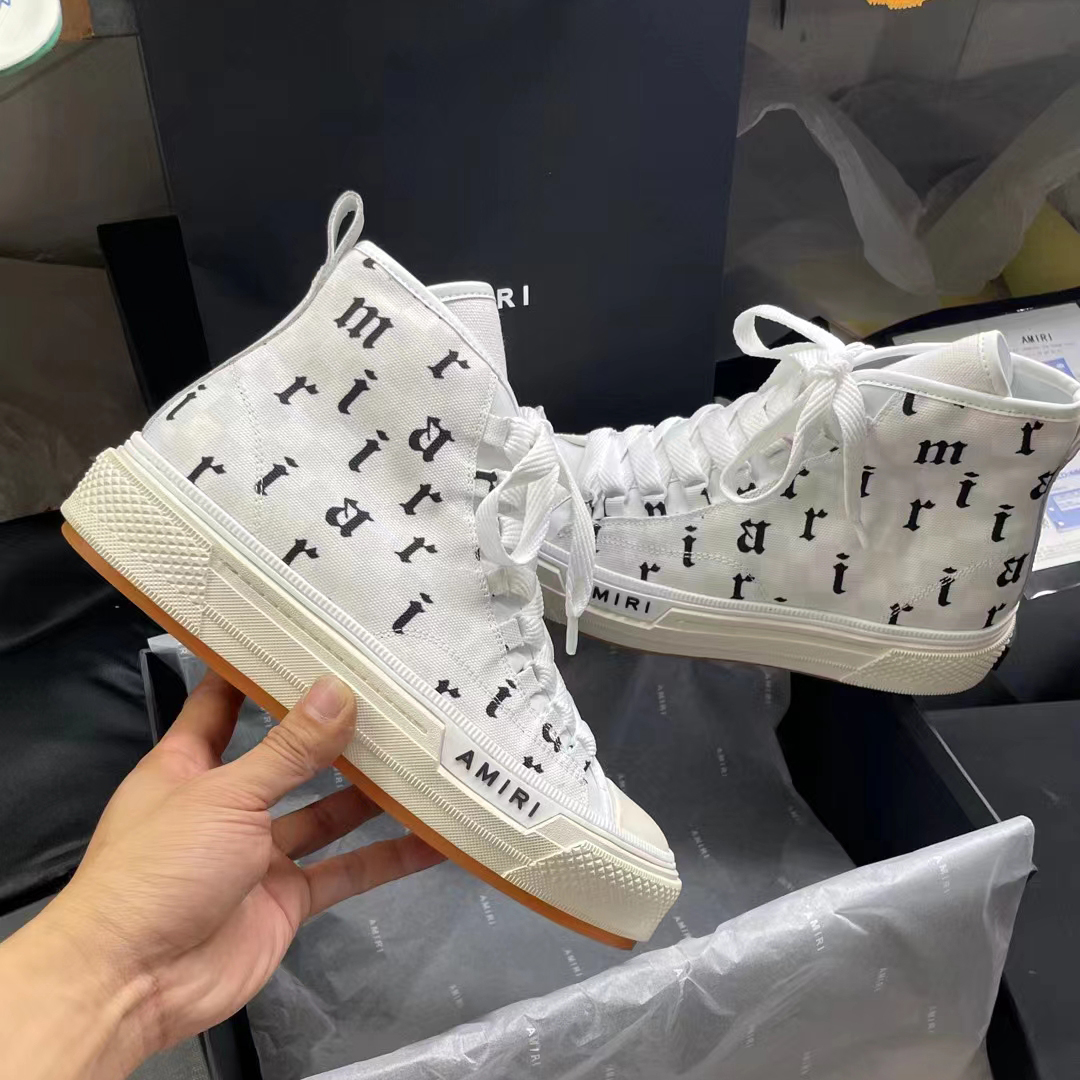Amiri Logo-Print Canvas High-Top Sneakers - DopestKickz