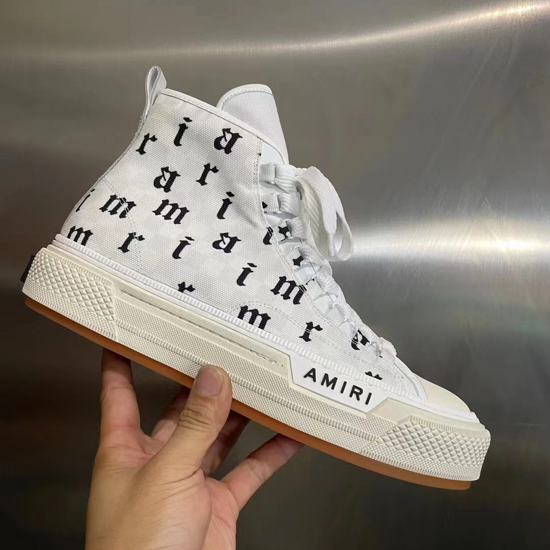 Amiri Logo-Print Canvas High-Top Sneakers - DopestKickz