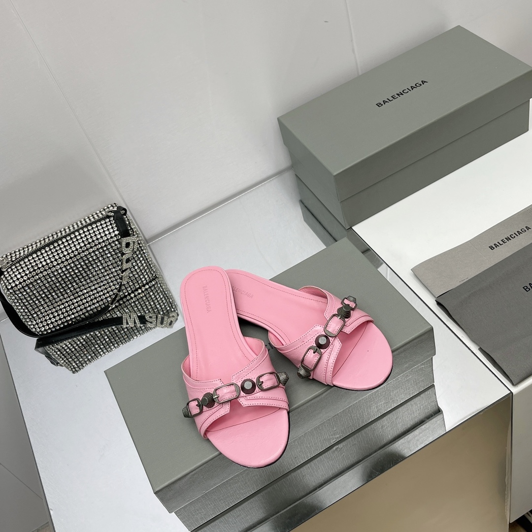Balenciaga Cagole Sandal In Pink Arena Lambskin - DopestKickz