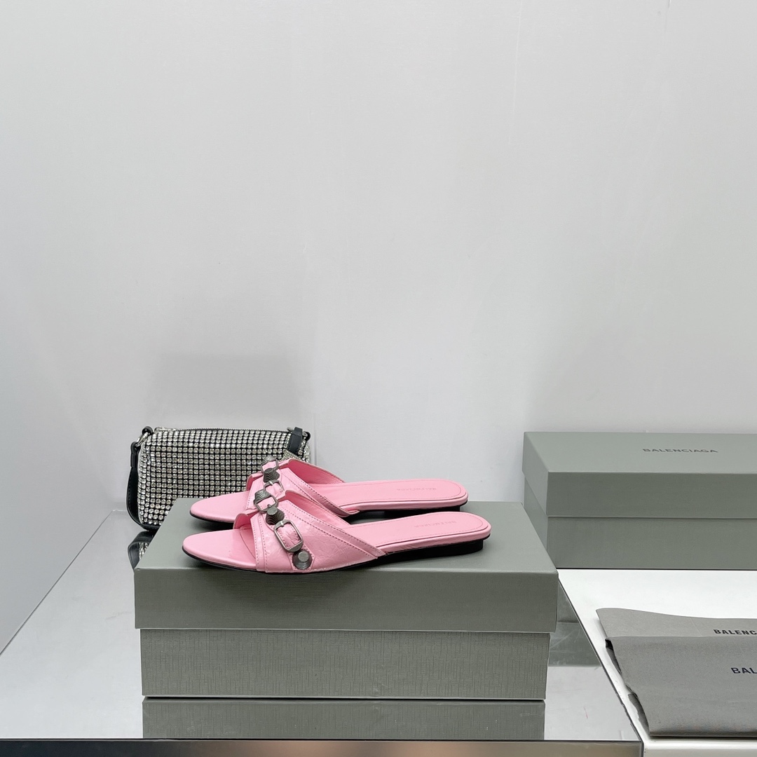 Balenciaga Cagole Sandal In Pink Arena Lambskin - DopestKickz