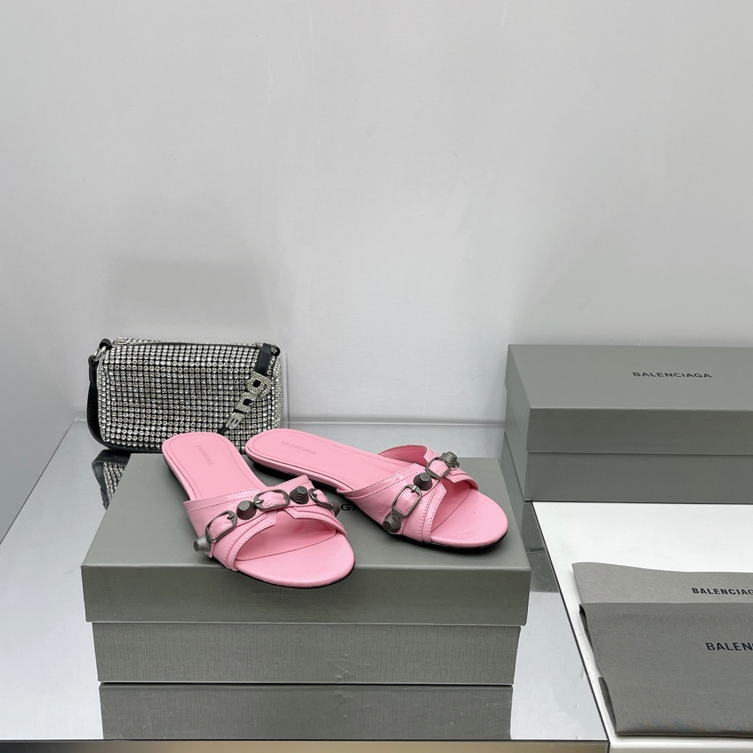 Balenciaga Cagole Sandal In Pink Arena Lambskin - DopestKickz