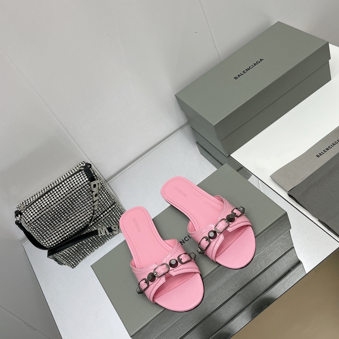 Balenciaga Cagole Sandal In Pink Arena Lambskin - DopestKickz