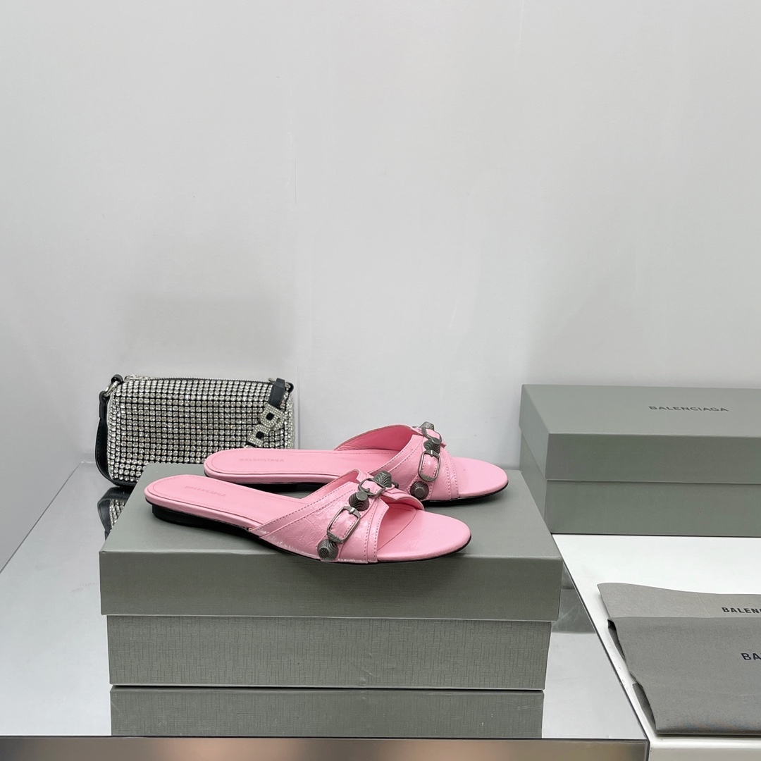 Balenciaga Cagole Sandal In Pink Arena Lambskin - DopestKickz