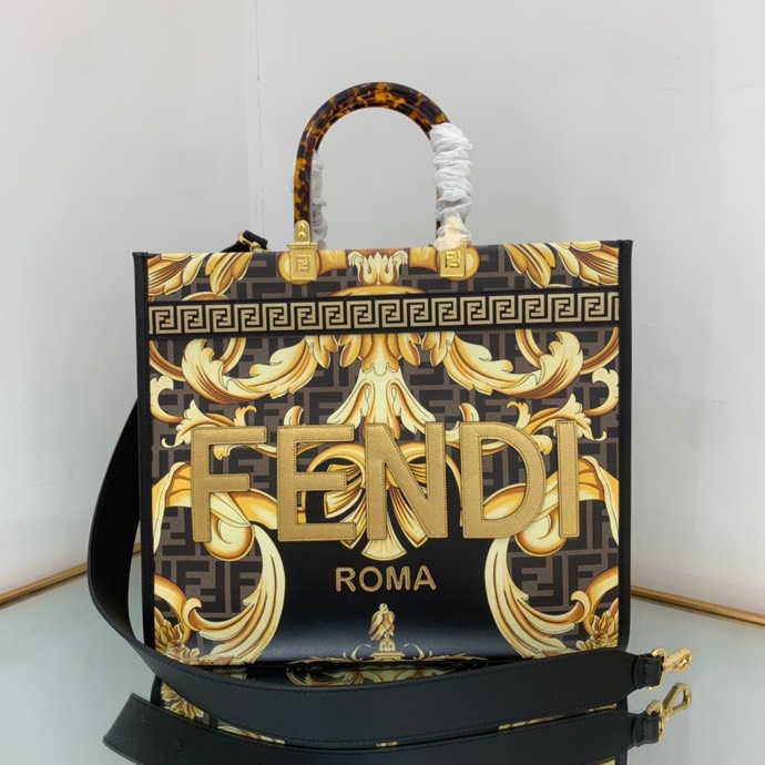 Versace x Fendi Sunshine Medium Fendace Printed White Leather Shopper(35-31-17cm) - DopestKickz