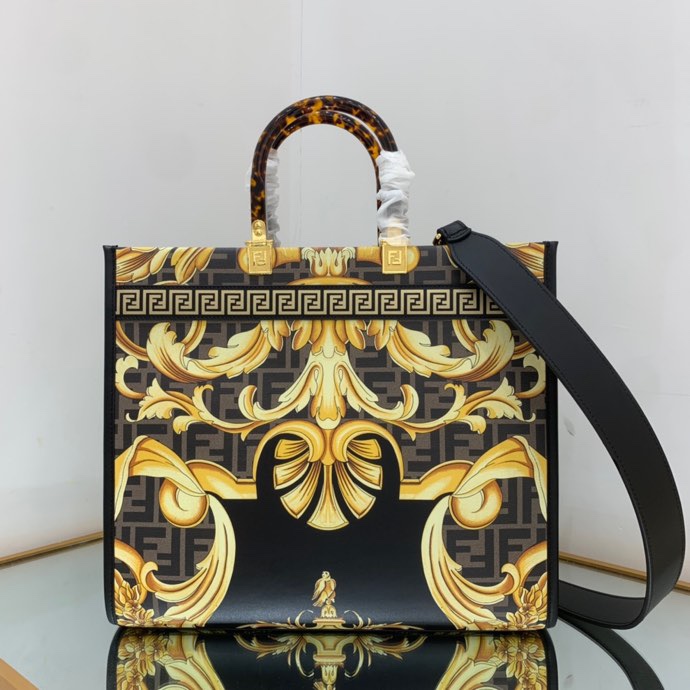 Versace x Fendi Sunshine Medium Fendace Printed White Leather Shopper(35-31-17cm) - DopestKickz