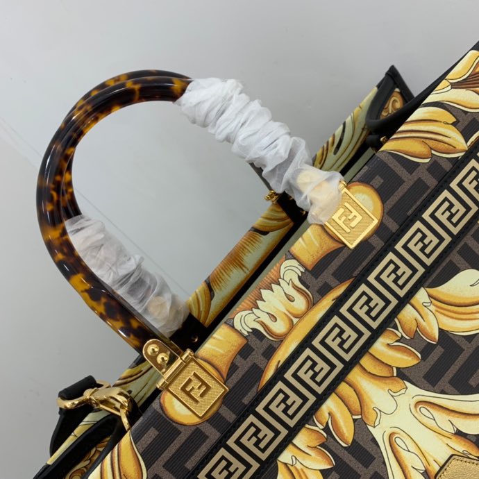 Versace x Fendi Sunshine Medium Fendace Printed White Leather Shopper(35-31-17cm) - DopestKickz