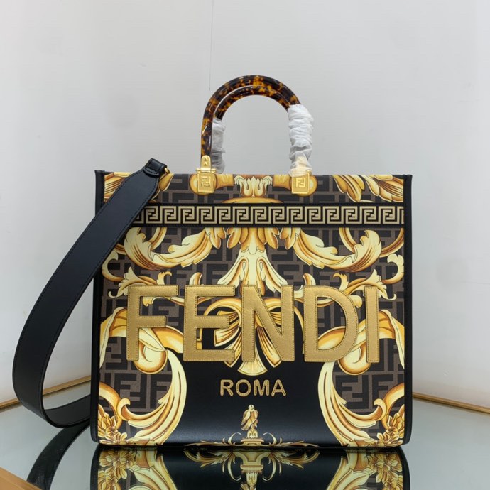Versace x Fendi Sunshine Medium Fendace Printed White Leather Shopper(35-31-17cm) - DopestKickz