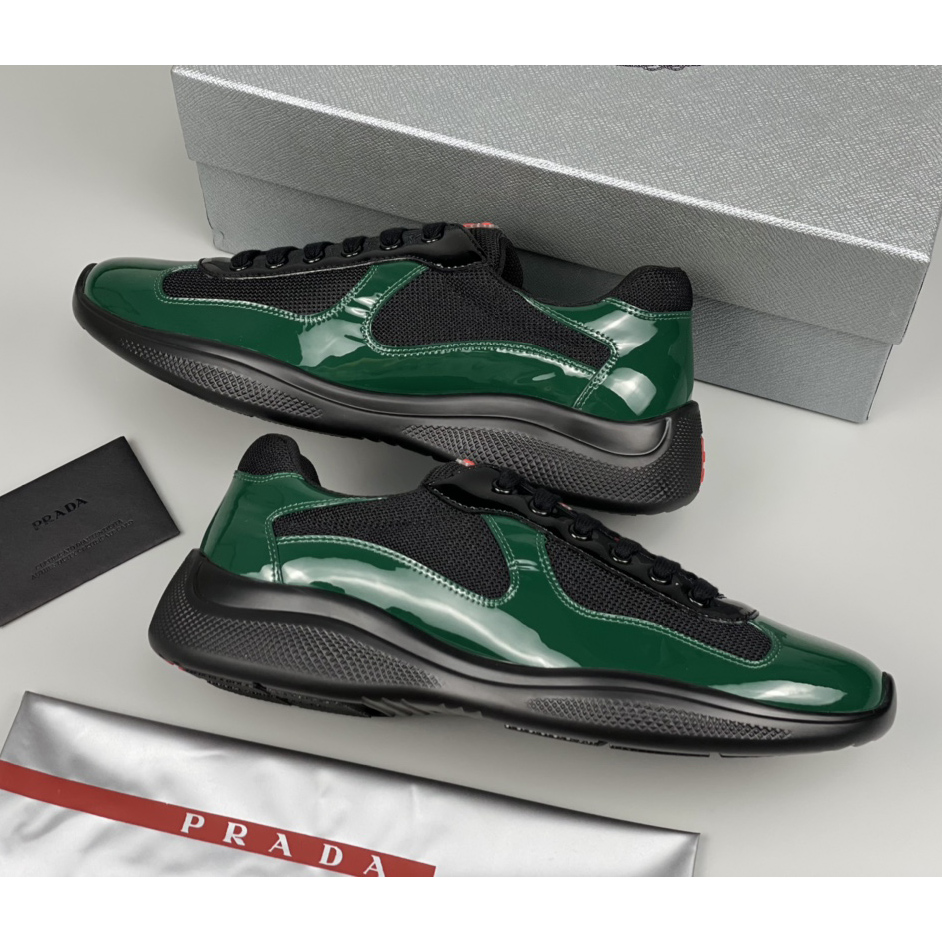 Prada Male America's Cup Sneaker In Bottle Green/Black - DopestKickz