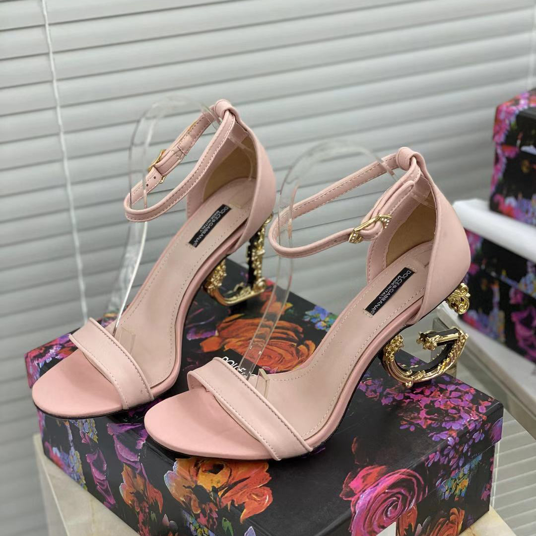 Dolce & Gabbana Nappa Leather Sandals With Baroque DG Heel - DopestKickz