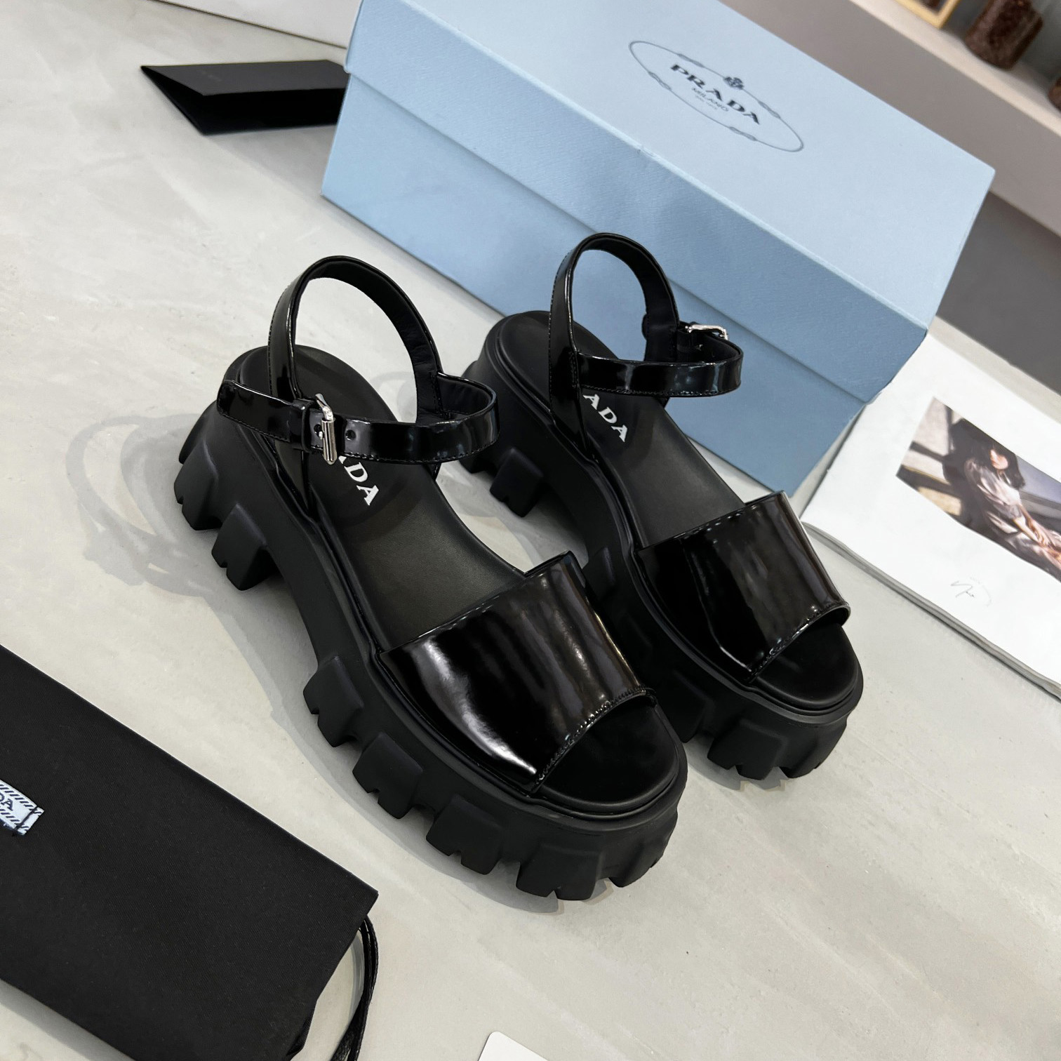 Prada Monolith Brushed Leather Sandals - DopestKickz