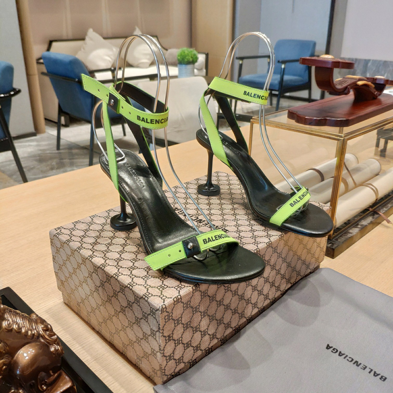 Balenciaga Afterhour 90mm Sandal In Neon Yellow And Black Smooth Calfskin - DopestKickz