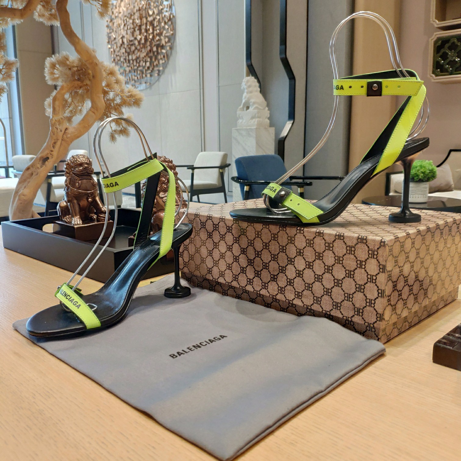 Balenciaga Afterhour 90mm Sandal In Neon Yellow And Black Smooth Calfskin - DopestKickz