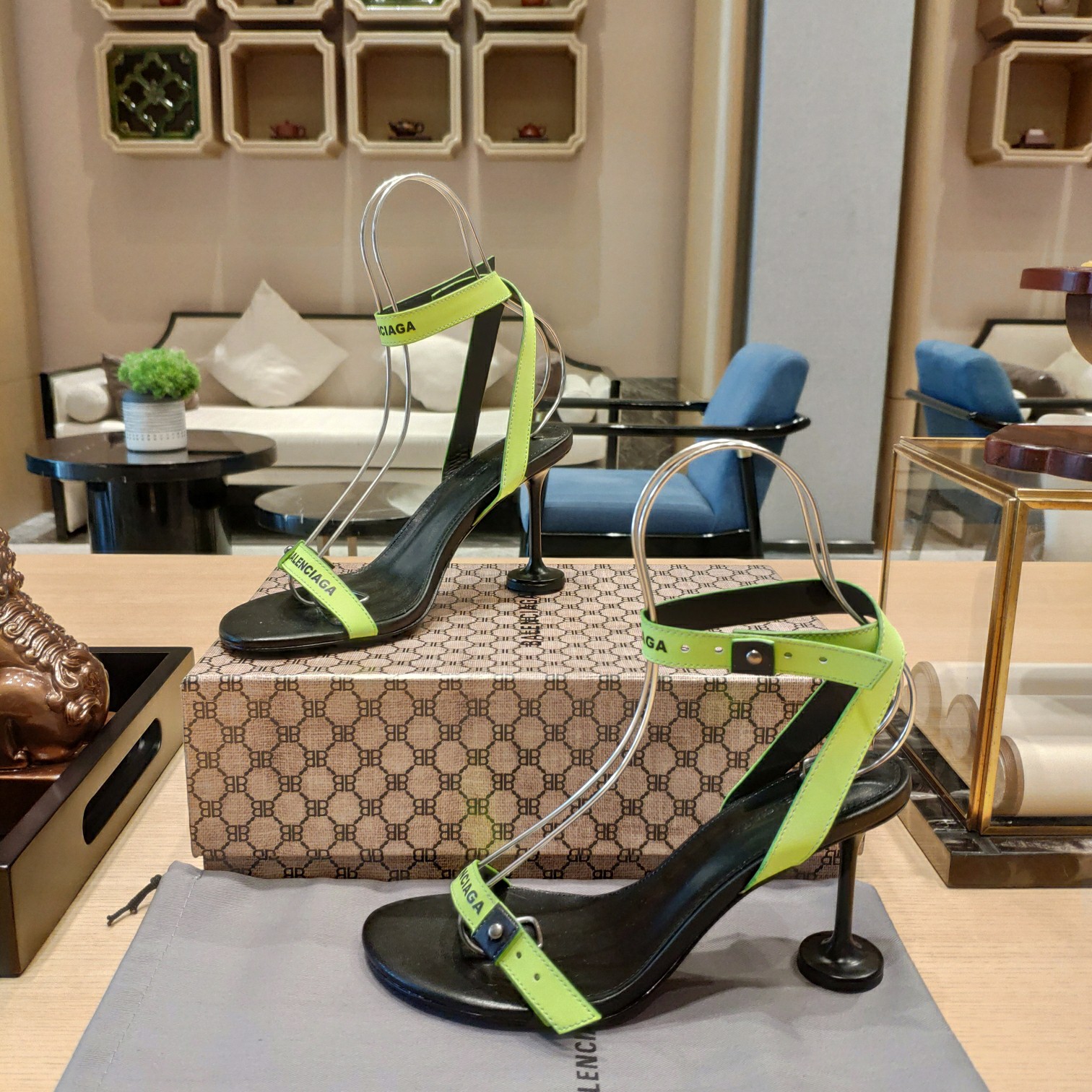 Balenciaga Afterhour 90mm Sandal In Neon Yellow And Black Smooth Calfskin - DopestKickz