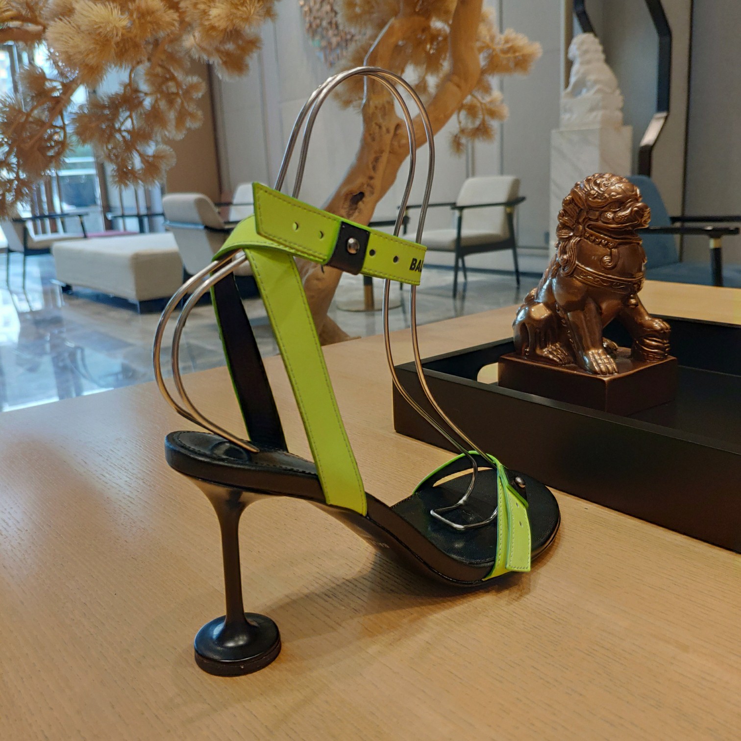 Balenciaga Afterhour 90mm Sandal In Neon Yellow And Black Smooth Calfskin - DopestKickz