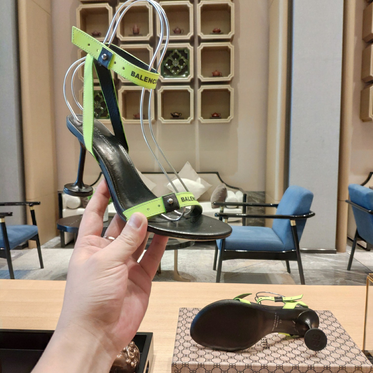 Balenciaga Afterhour 90mm Sandal In Neon Yellow And Black Smooth Calfskin - DopestKickz