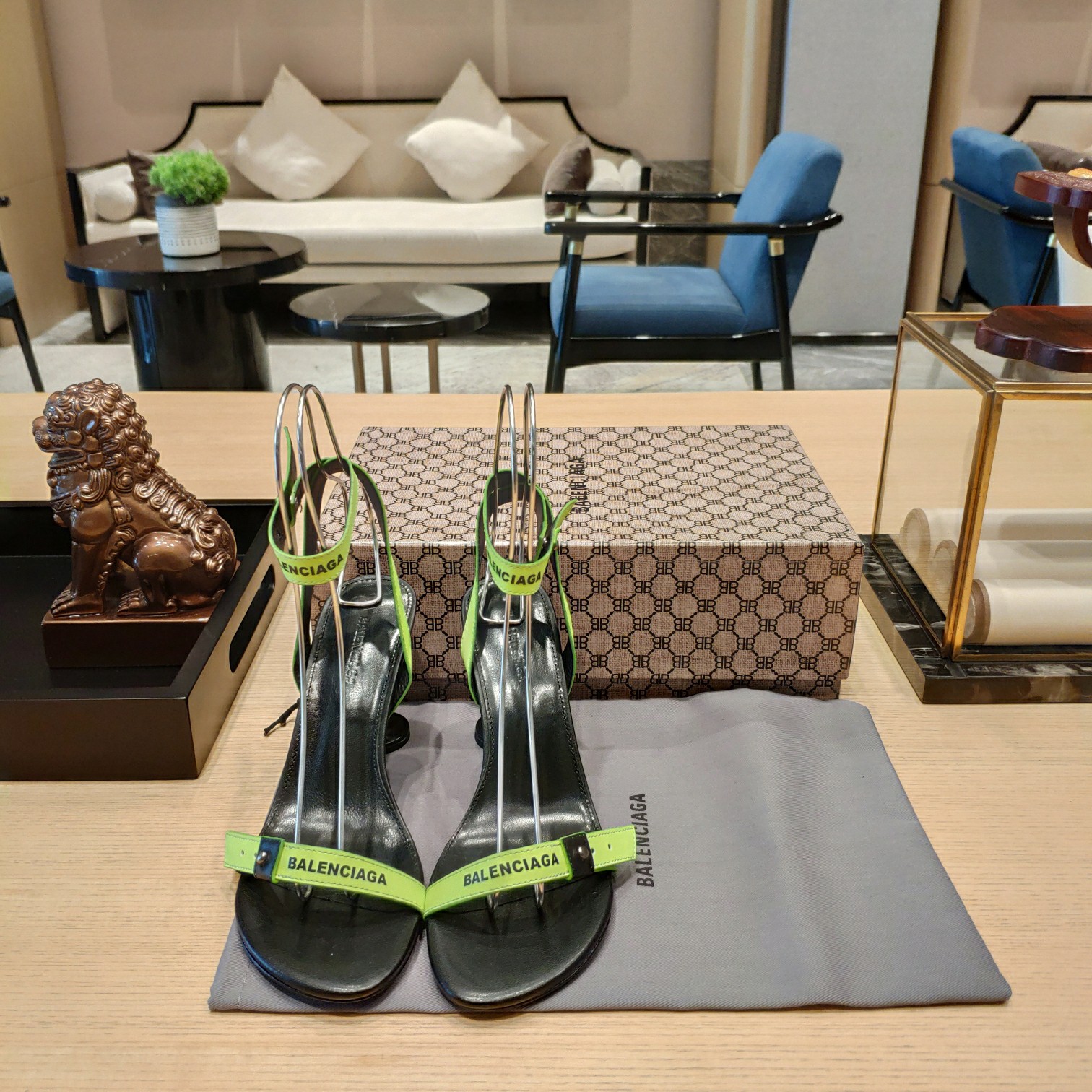 Balenciaga Afterhour 90mm Sandal In Neon Yellow And Black Smooth Calfskin - DopestKickz