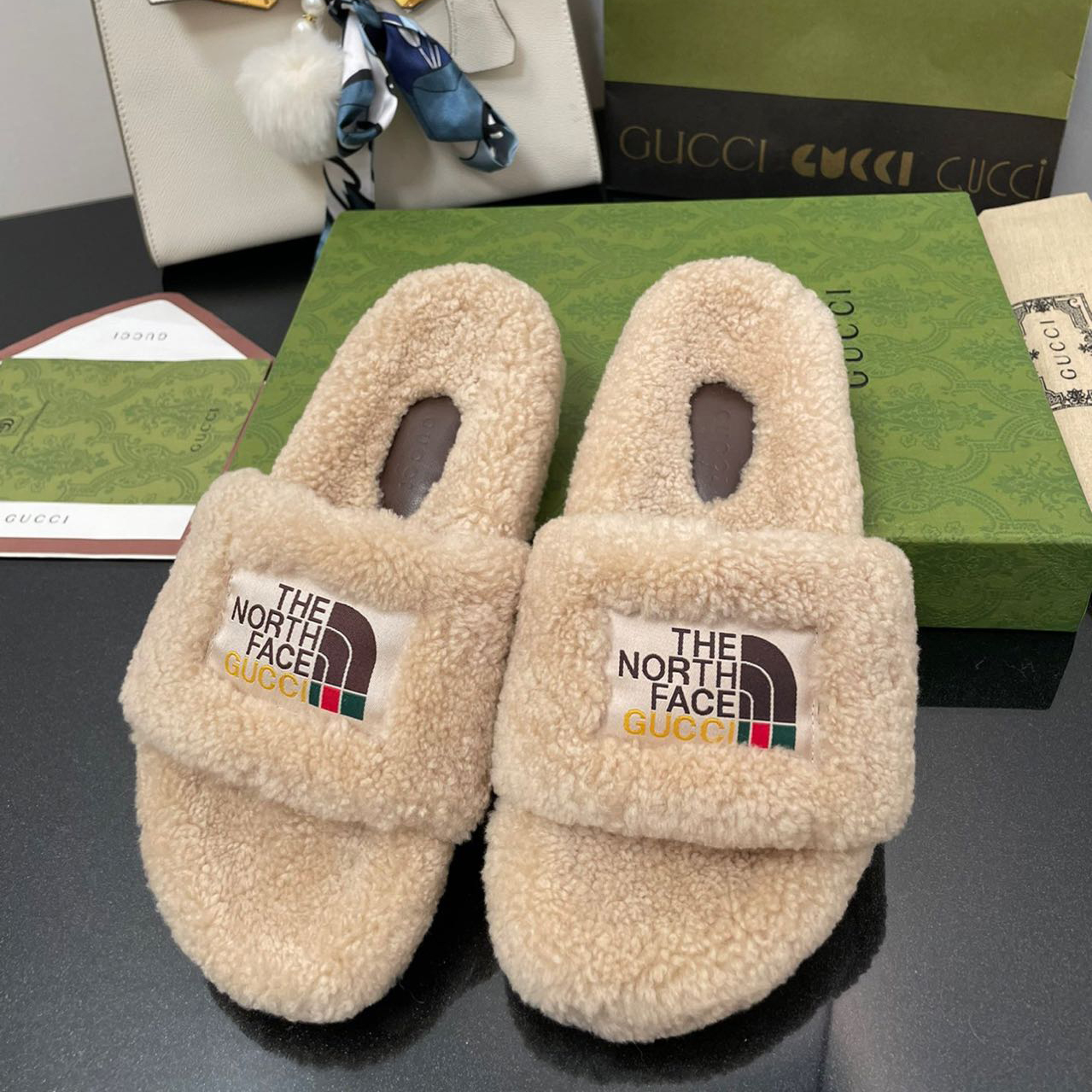 Gucci x The North Face Women's Slide Sandal With Wool - DopestKickz